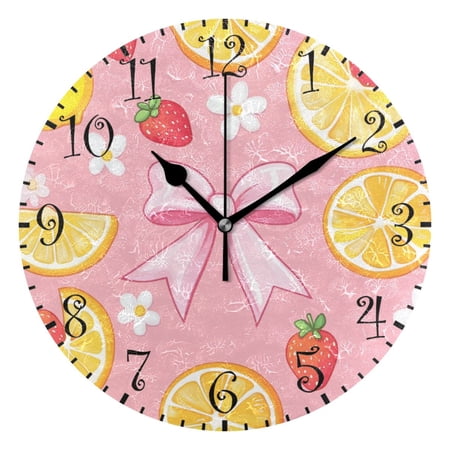 10 Artistic Round Wall Decorative Desk Clock Wall Clock Home Decor Bow Ribbon and Orange