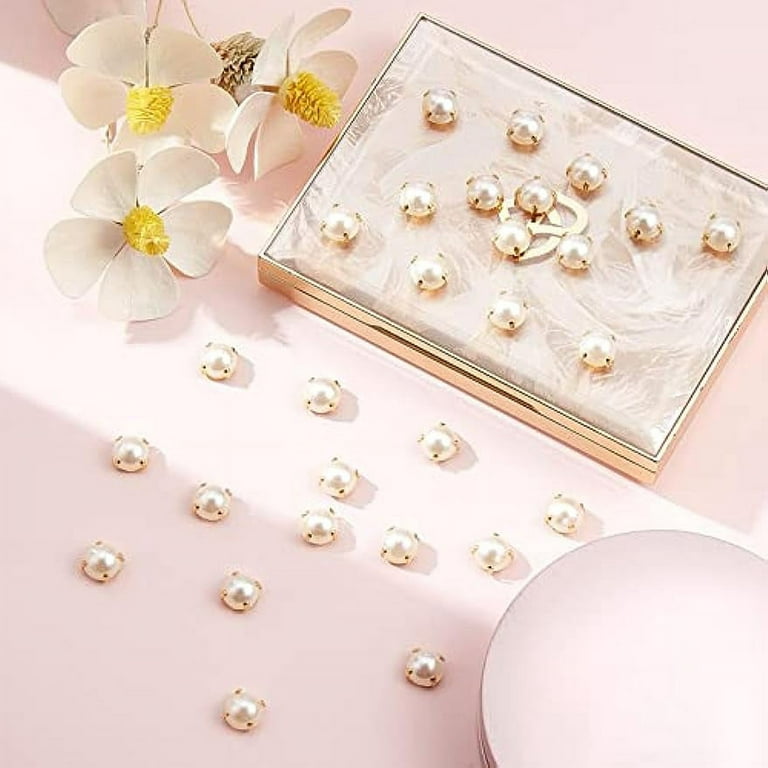 200Pcs Sewing Pearl Beads Two Holes Sew on Pearls and Rhinestones with Gold  Claw Flatback Half Round