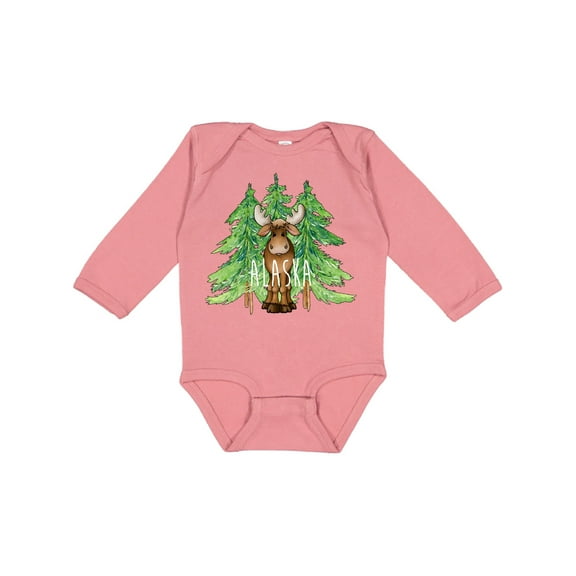 Inktastic Alaska Moose and Trees Boys or Girls Long Sleeve Baby Bodysuit