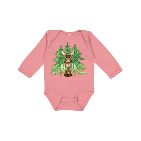 

Inktastic Alaska Moose and Trees Gift Baby Boy or Baby Girl Long Sleeve Bodysuit