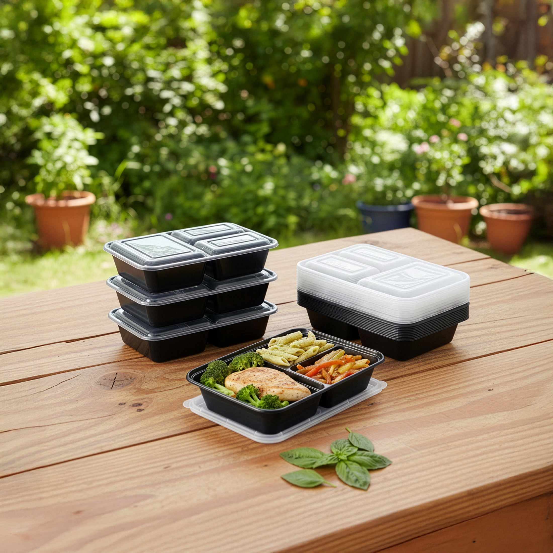 (2 pack) Mainstays 10-Piece (5 Containers + 5 Lids) 3 Compartments Meal Prep, BPA-Free, Leak-Resistant, Microwave and Dishwasher Safe