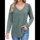 thumbnail image 3 of Camisetas de Larga para Mujer, Cuello en V, Suaves, Básicas, Holgadas, Informales, Moda de Otoño. Verde L, 3 of 10