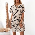 thumbnail image 2 of Vestido Corto de Verano, Vestido Casual de Cuello Redondo de la Mitad de la Manga de la Estampa Ruffle Hecho de Poliéster Cómodo para Primavera Verano, Vestido de Verano con Mangas, 2 of 5
