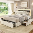 thumbnail image 4 of Amuzer  Bed Frame Queen Size with 5 Storage Drawers, Hidden Storage Headboard with LED Light,Charging Station, Velvet Button Tufted Headboard Upholstered Platform Bed, Beige, 4 of 9