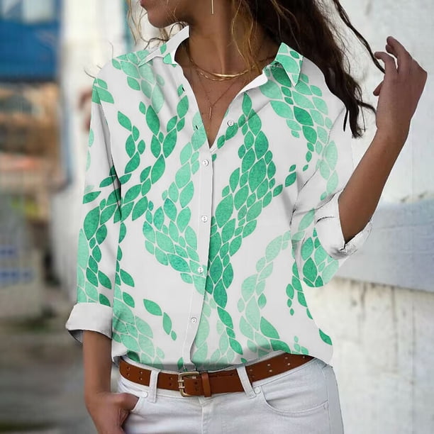 Fiudx Ofertas Del Día Camisa con Botones de Solapa Estampada de Serie Informal Regular de Manga Larga para Mujer