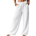 thumbnail image 2 of Linen Pants Women High Waist Baggy Stretchy Cargo Hiking Streetwear Wide Leg Sweatpants Women White M, 2 of 9