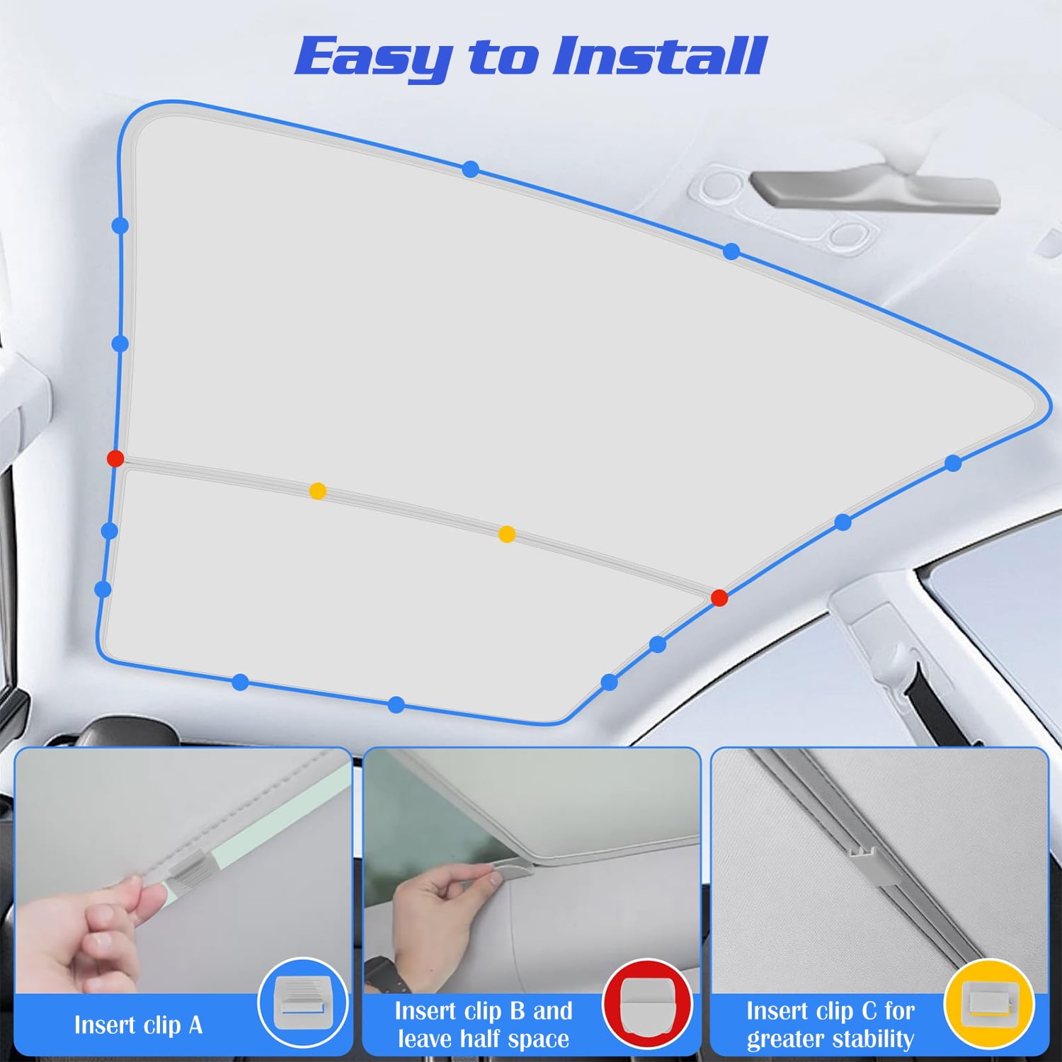 ASTRAEA Sunshade Roof for Tesla Model Y 2024-2020 [No Gaps, No Sag] Foldable Glass Roof Sun Shade Heat Insulation for Tesla Model Y, Grey