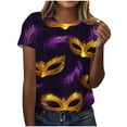 thumbnail image 2 of Ounisa 2025 Womens Short Sleeve Tops Mardi Gras Costumes Fashion Round Neck Color Printed Blouse, 2 of 5