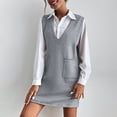 thumbnail image 2 of Robe Chandail Courte Sans Manches à Col en V pour Femme, Tricotée, Unie, avec Poches, Décontractée, Confortable, Tunique à Enfiler, 2 of 5