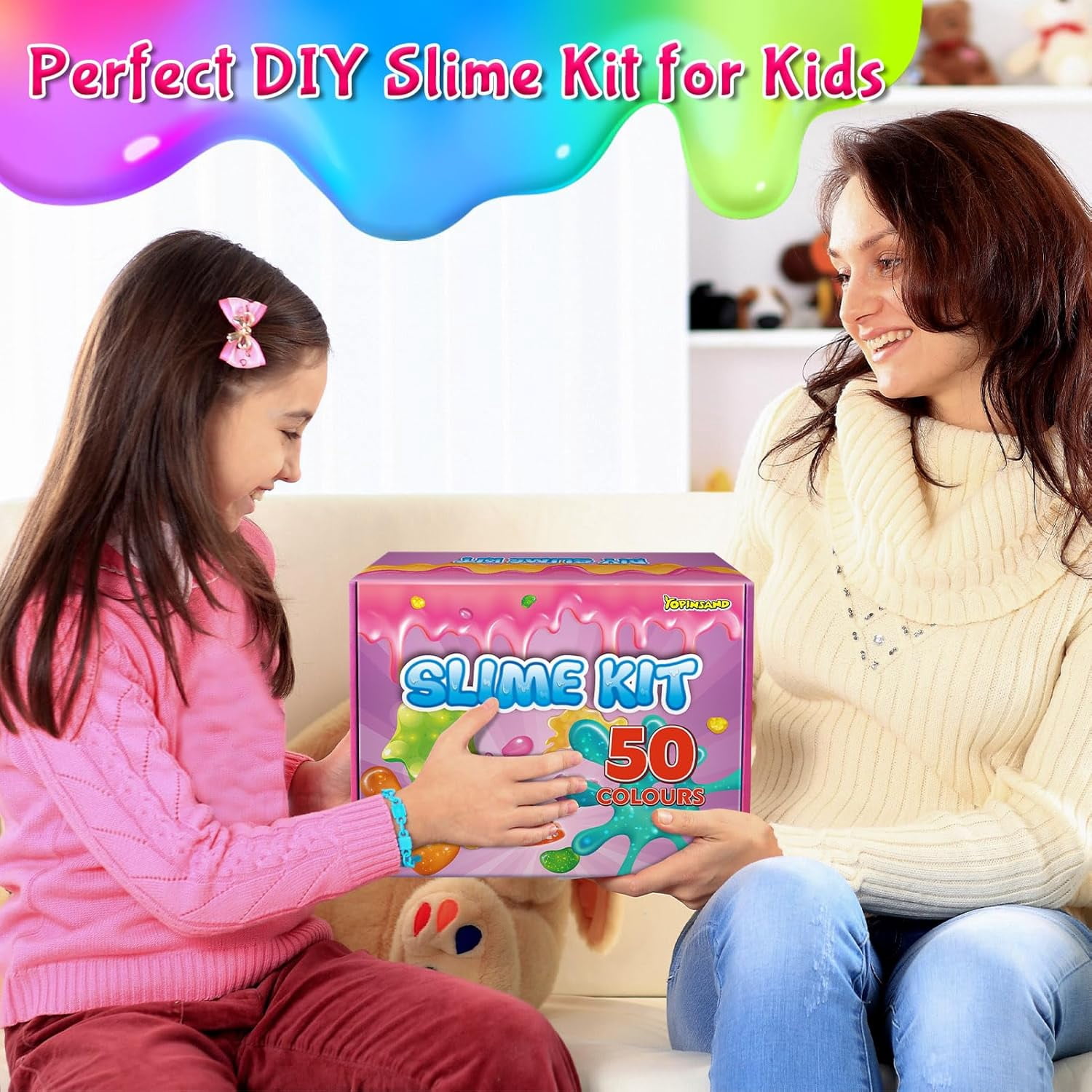 Slime Making Kit, 50 Pack Premade Crystal Clear Slime With Add-Ins, Foam Balls And Glitter, DIY Party Favor Toy Set For Kids Ages 3 To 12
