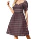 thumbnail image 1 of Vestido carmesí a cuadros de pata de gallo vestido de manga corta ropa para mujer vestidos de cóctel vestido de noche para mujer, 1 of 6