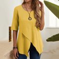 thumbnail image 2 of Summer Cotton Linen T Shirts for Women 2024 Crewneck Short Sleeve Fashion Boho Tees Casual Asymmetrical Tunics Blouses, 2 of 4