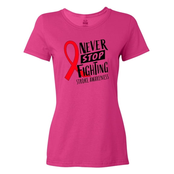 Inktastic Never Stop Fighting Stroke Awareness Red Ribbon Women's T-Shirt