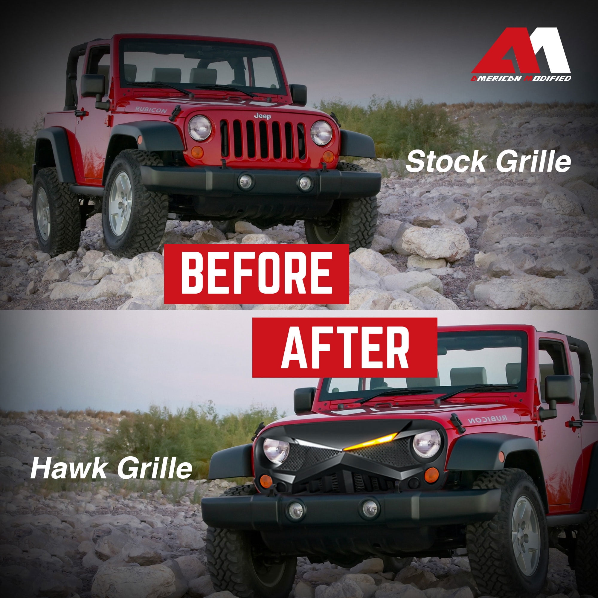 AMERICAN MODIFIED Hawke Grille for 2007-2018 Jeep Wrangler JK