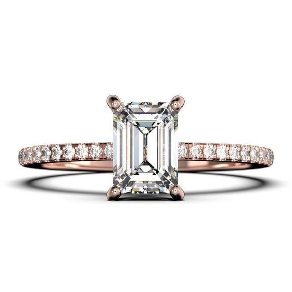 Art deco 2.00 Carat Emerald Cut Diamond Moissanite Engagement Ring Set, Wedding Ring in 10k Solid Rose Gold, Feminine Gift, Promise Ring, Anniversary Gift
