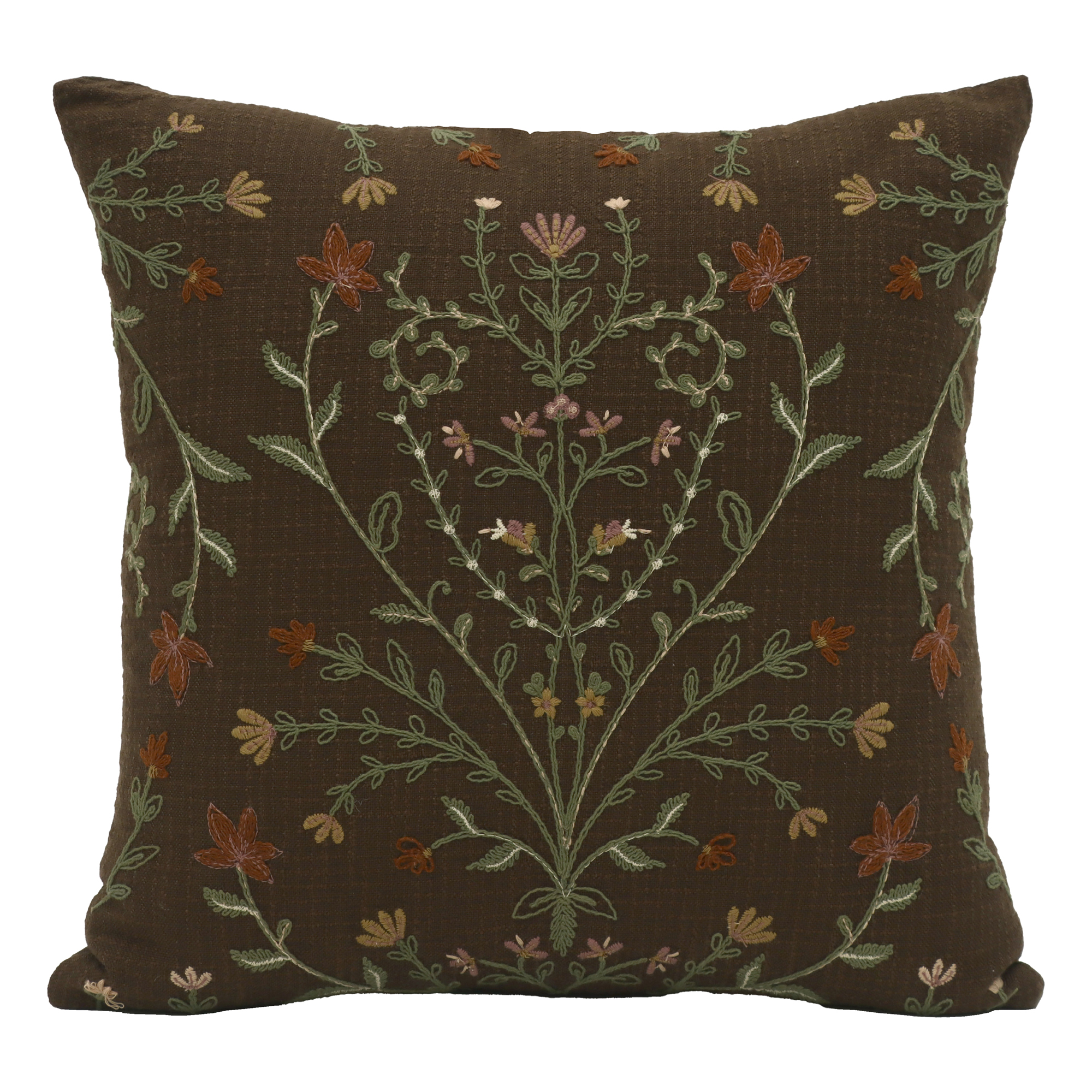 Better Homes & Gardens 20"x20" Brown Floral Embroidery Throw Pillow photo 1
