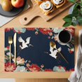 thumbnail image 2 of Navy Blue Crane Placemats Set of 12, Vintage Red Teal Spring Floral Botanical Placemats for Dining Table, Place Mats for Kitchen Tabletop, Waterproof Wipeable Dining Table Mats Set, 2 of 9