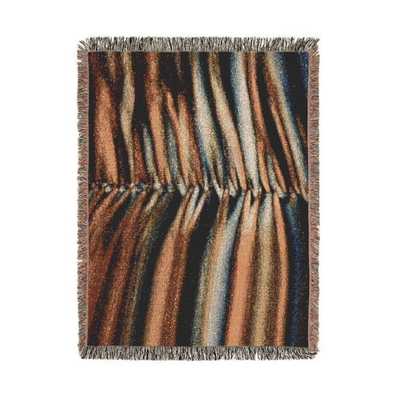 Abstract Wavy Stripes Brown, Gold and Teal Woven Blanket, 100% Cotton, Modern Home Decor