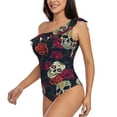 thumbnail image 2 of Haiem Roses Skulls Women's One Piece Swimsuits Tummy Control One Shoulder Bathing Suits Ruffle Swimwear-Medium, 2 of 8