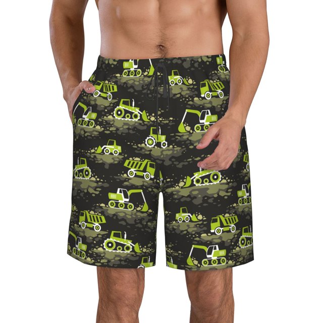 Fotbe Light Green Excavator Trajes de Baño Estampados para Hombre, Shorts de Verano de Secado Rápido, Ropa de Playa, Bañadores-Small