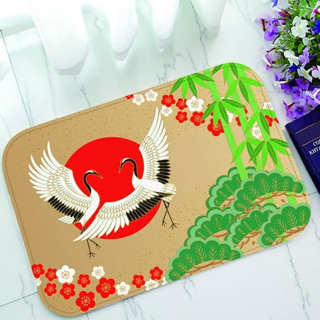Phfzk Asian Doormat Japanese Style With Cranes And Pine Bamboo