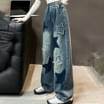 thumbnail image 5 of Ruyang Girls Cute Jeans Y2K Star Ripped Jeans Baggy Wide Leg Elastic High Waist Trendy Denim Pants Teens Preppy Trousers, 5 of 9