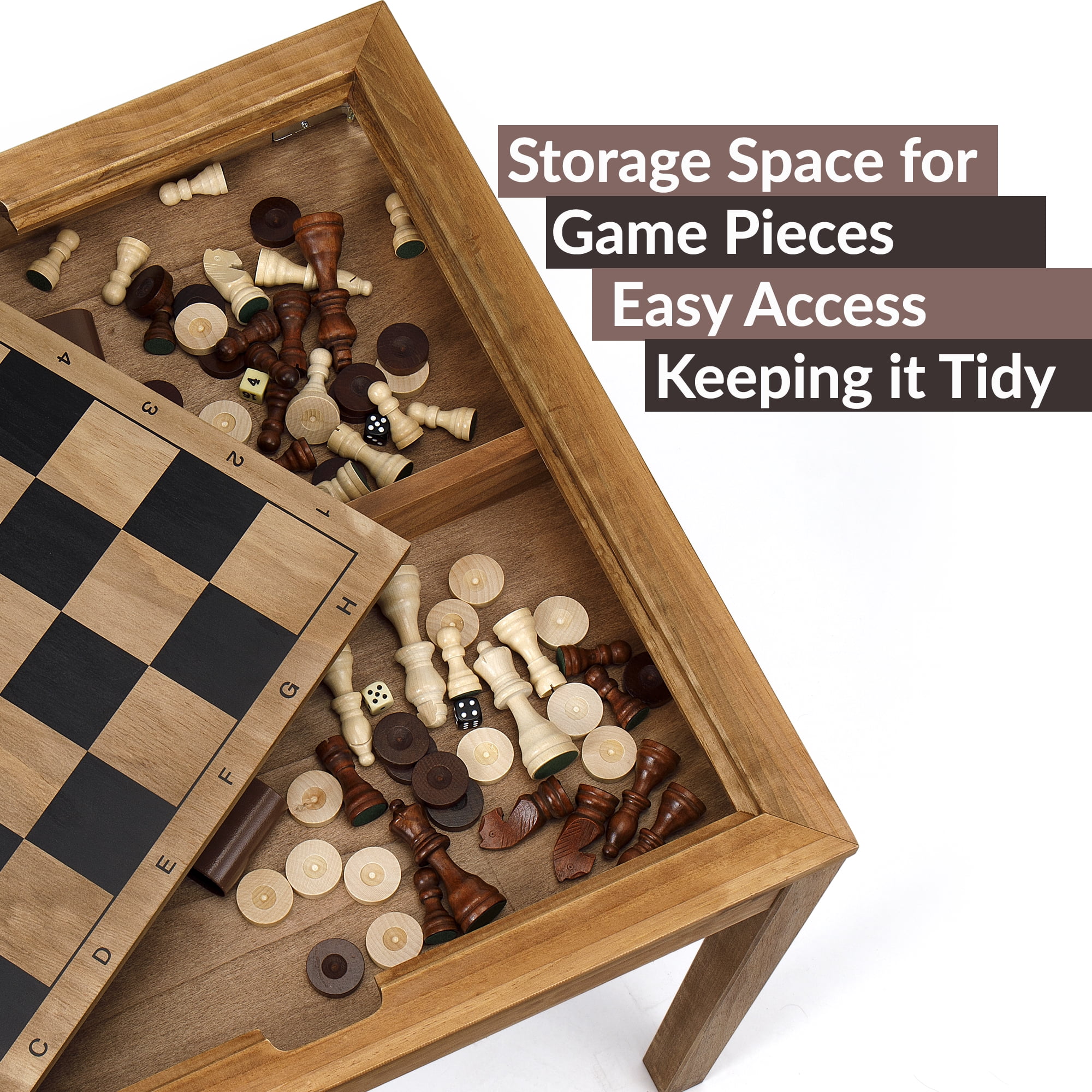 Sterling Games Wooden Chess Table with Checkers Backgammon Combo Set, Rustic Oak