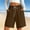 Brown, variant on Womens Linen Short Elastic Waist Solid Color Knee Length Casual Loose Rolled Up Shorts Beach Shorts