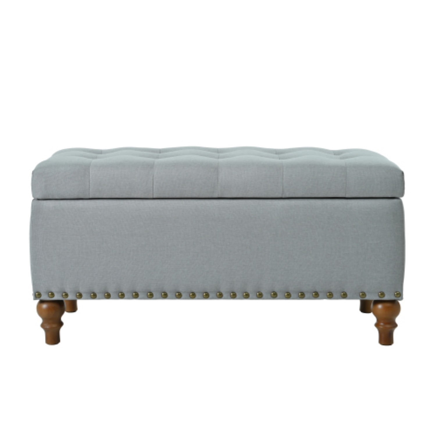 Storage Ottoman Bench with Hinged Lid, Linen Upholstered Footrest with Hidden Storage, Bedroom Entryway Living Room Bench, Grey