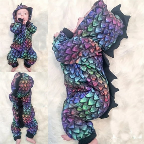 IZhansean Newborn Baby Boy Girl Dinosaur Hooded Romper Bodysuit Jumpsuit Clothes Tracksuit Blue 12-18 Months