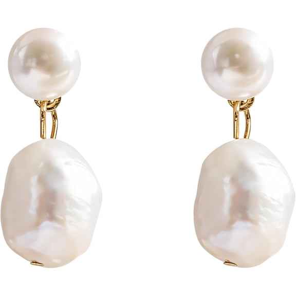 Baroque Top Pearl Drop Earrings For Women, 14K Gold Plated, S925 Silver Studs, Unique Freshwater Pearls, Tasteful Dangle Design, Premium Box Included[n371]
