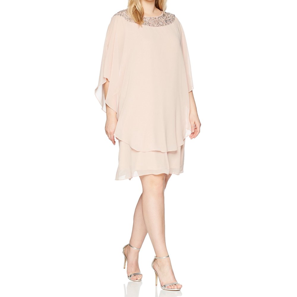 Xscape Womens Plus Beaded Chiffon Overlay Shift Dress 14W