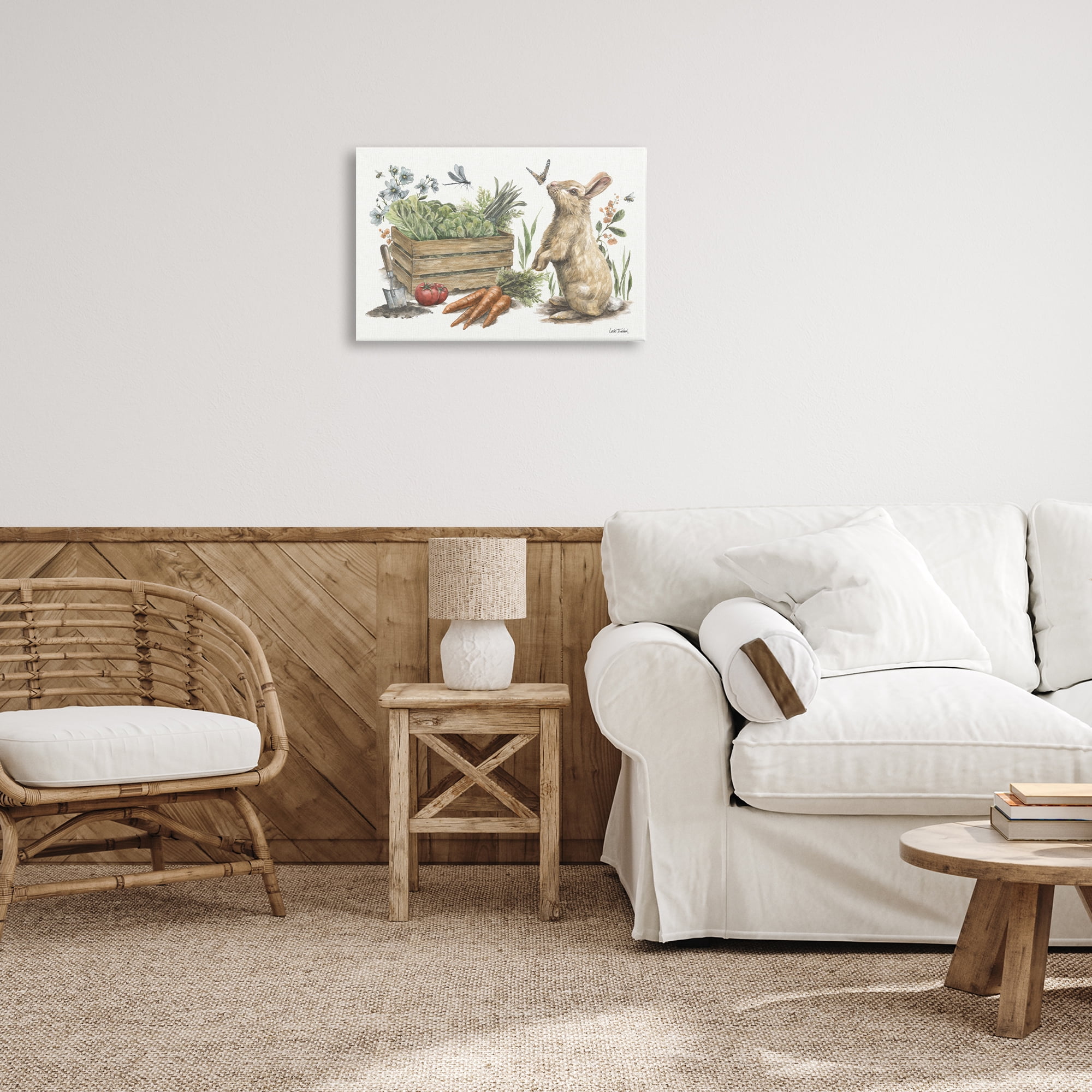Stupell Industries Gardening Bunny Scene Botanical & Floral Painting Gallery Wrapped Canvas Art Print Wall Art, 24 x 16