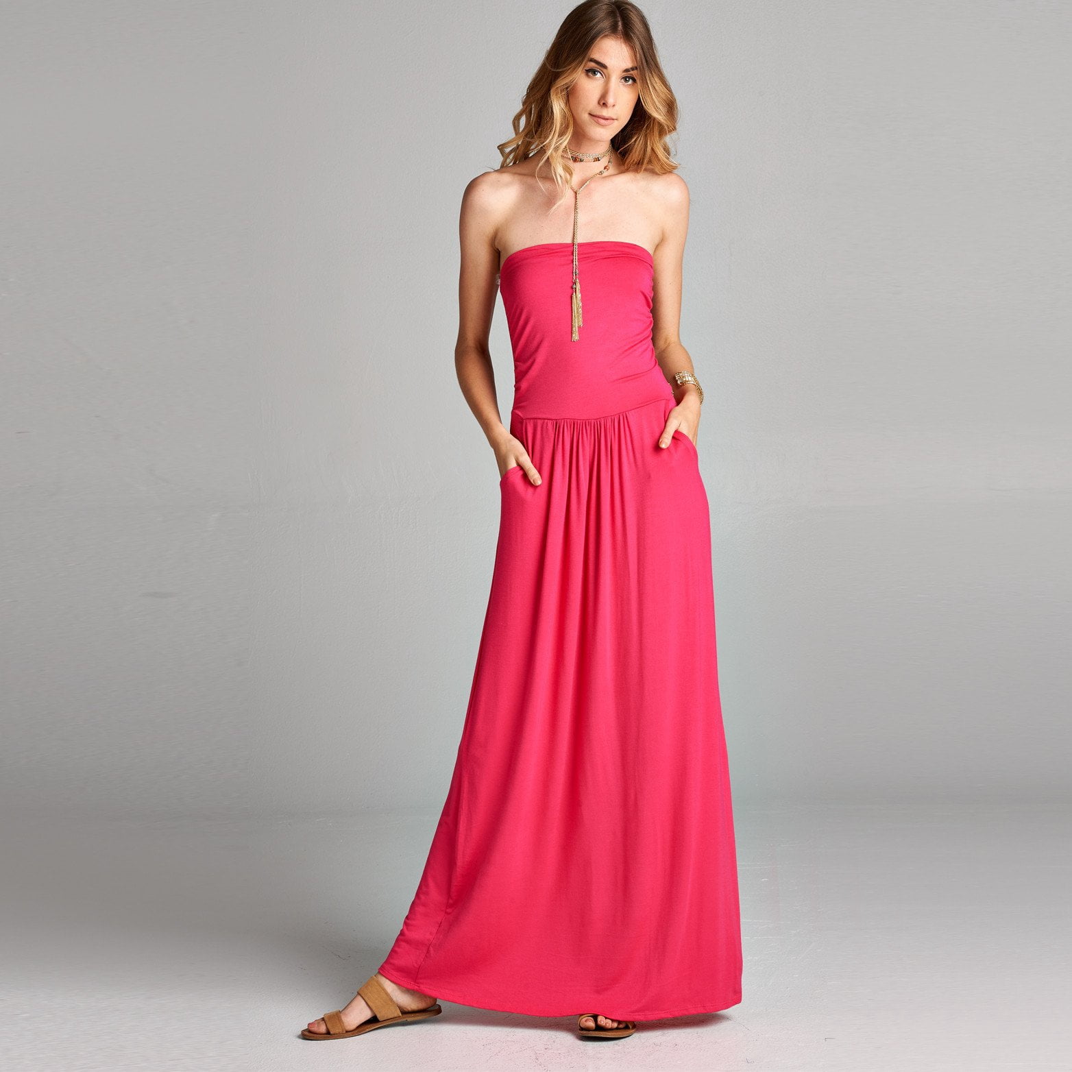 Solid Strapless Maxi Dress - Walmart.com