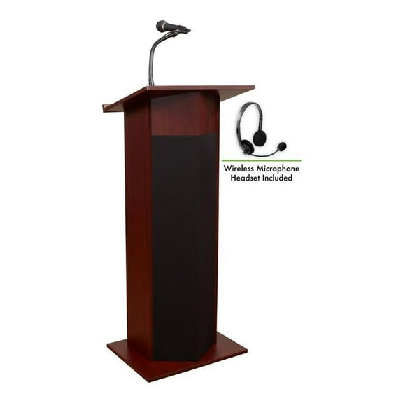 Oklahoma Sound Wood Power Plus Lectern with Wireless Headset Mic in Mahogany