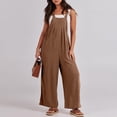 thumbnail image 4 of Wide Leg Overalls for Women Loose Fit Casual Sleeveless Linen Jumpsuit Tie Straps Bib Summer Rompers with Pockets Brown XL, 4 of 8