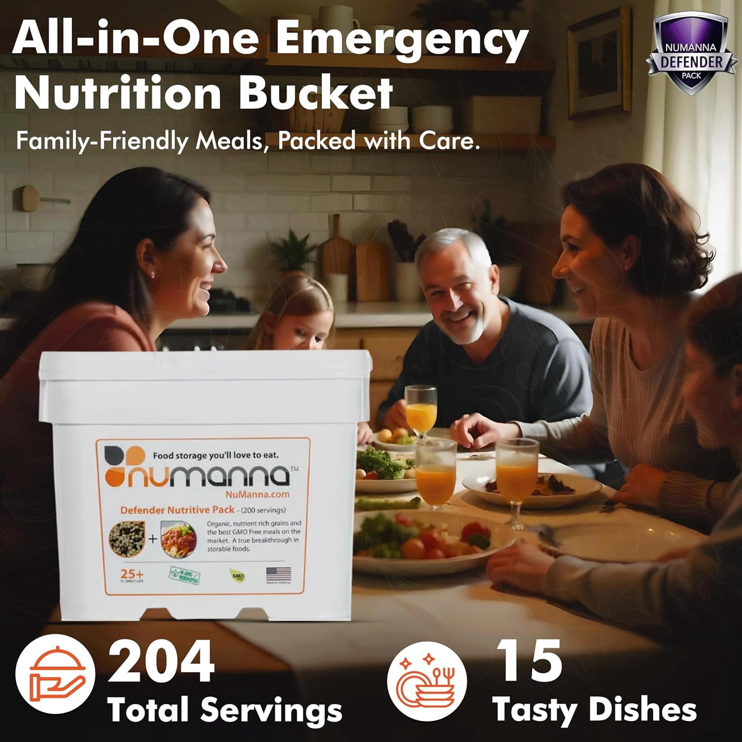 (3 Buckets Combo) NuManna Defender Nutritive Pack with 612 Servings, Emergency Survival Food Storage Kit, Separate Rations in A Bucket, 25+ Year Shelf Life, GMO-Free- (204 Serving / Bucket))