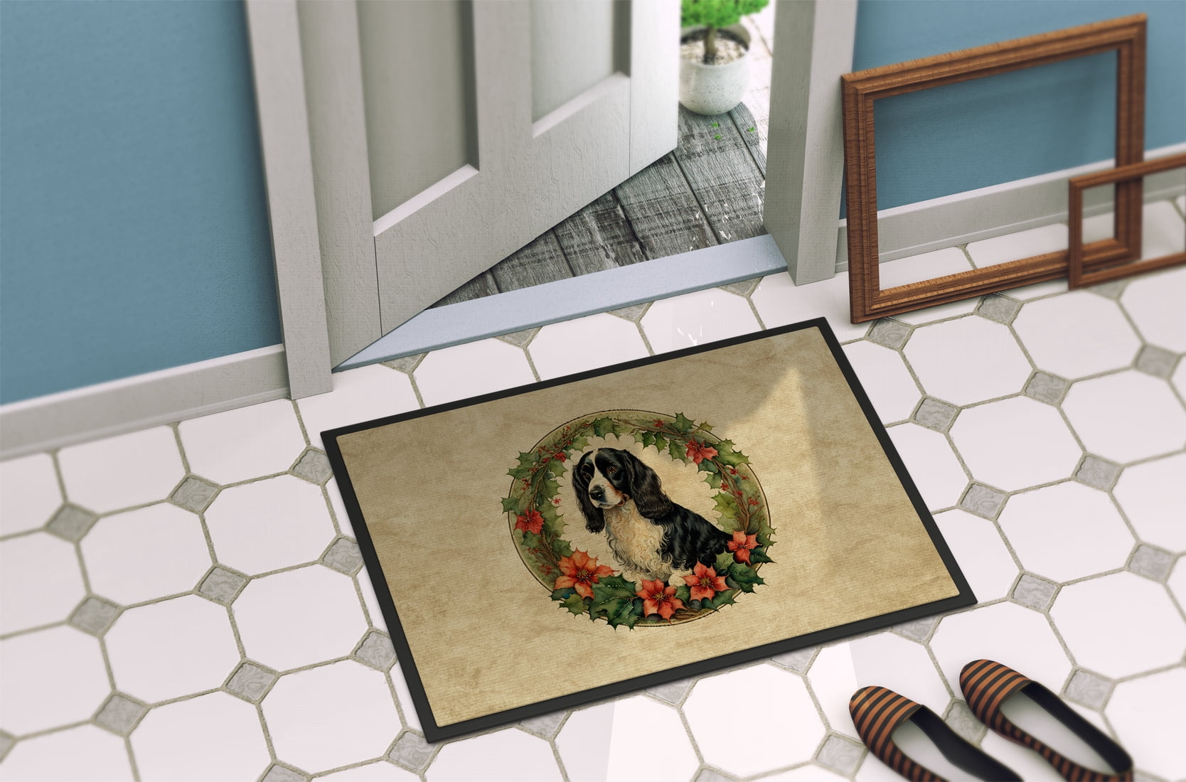 Carolines Treasures DAC2443MAT 18 x 27 in. Unisex Welsh Springer Spaniel Christmas Flowers Doormat