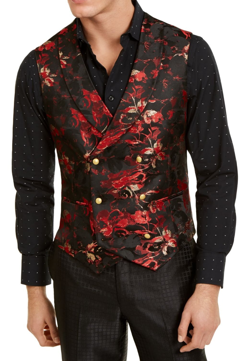 Tallia Mens Suit Vest Black R Metallic 