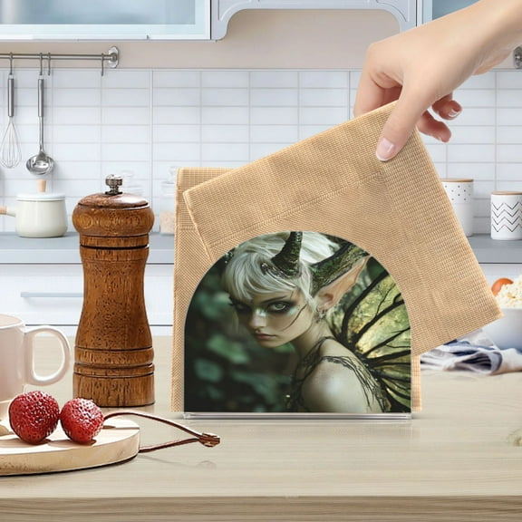 Qxltty Demon Tinkerbell Elf Acrylic Napkin Holder Set of 1 Transparent Dining Table Kitchen Cafeteria Home Decor 4.1x4.9x1.97in