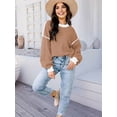 thumbnail image 2 of Women'S Oversized Sweater Autumn Fashion Trendy Batwing Sleeve Colorblock Striped Knit Pullover Khaki XL, 2 of 4