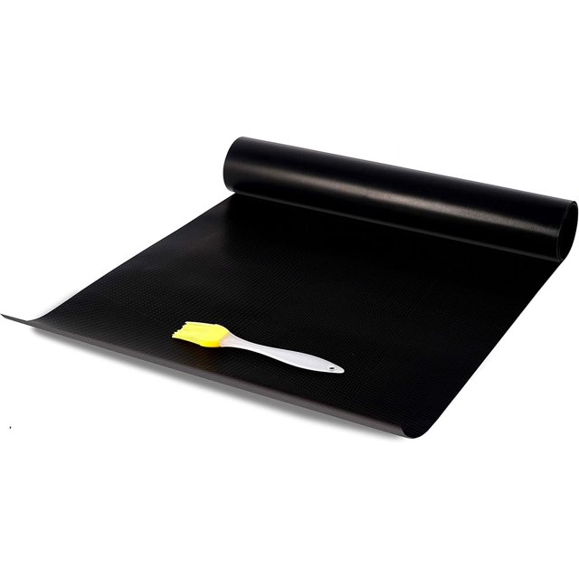 Alfombrilla antiadherente para parrilla de barbacoa, resistente al calor, 40x50cm, negra (2 uds.) + cepillo de silicona negro, alfombrilla para barbacoa, alfombrilla antiadherente para barbacoa