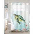 thumbnail image 3 of No Hook Shower Curtain, Coastal Turtle Long Bathtub Curtains with Snap in Liner, Summer Farmhouse Nautical Starfish Shell Waterproof Washable Fabric Shower Curtain Set, 72" x 84", 3 of 9