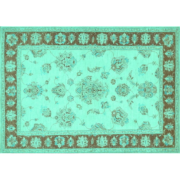 Ahgly Company Indoor Rectangle Oriental Turquoise Blue Traditional Area Rugs, 2' x 5'