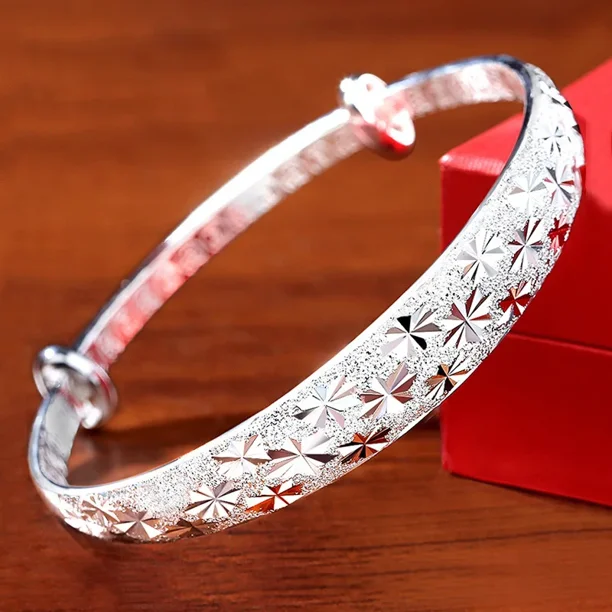 Brazalete de Plata de Ley 925 a la moda para mujer, brazalete ajustable con forma de hoja abierta, joyería de fiesta para niñas, regalos de navidad