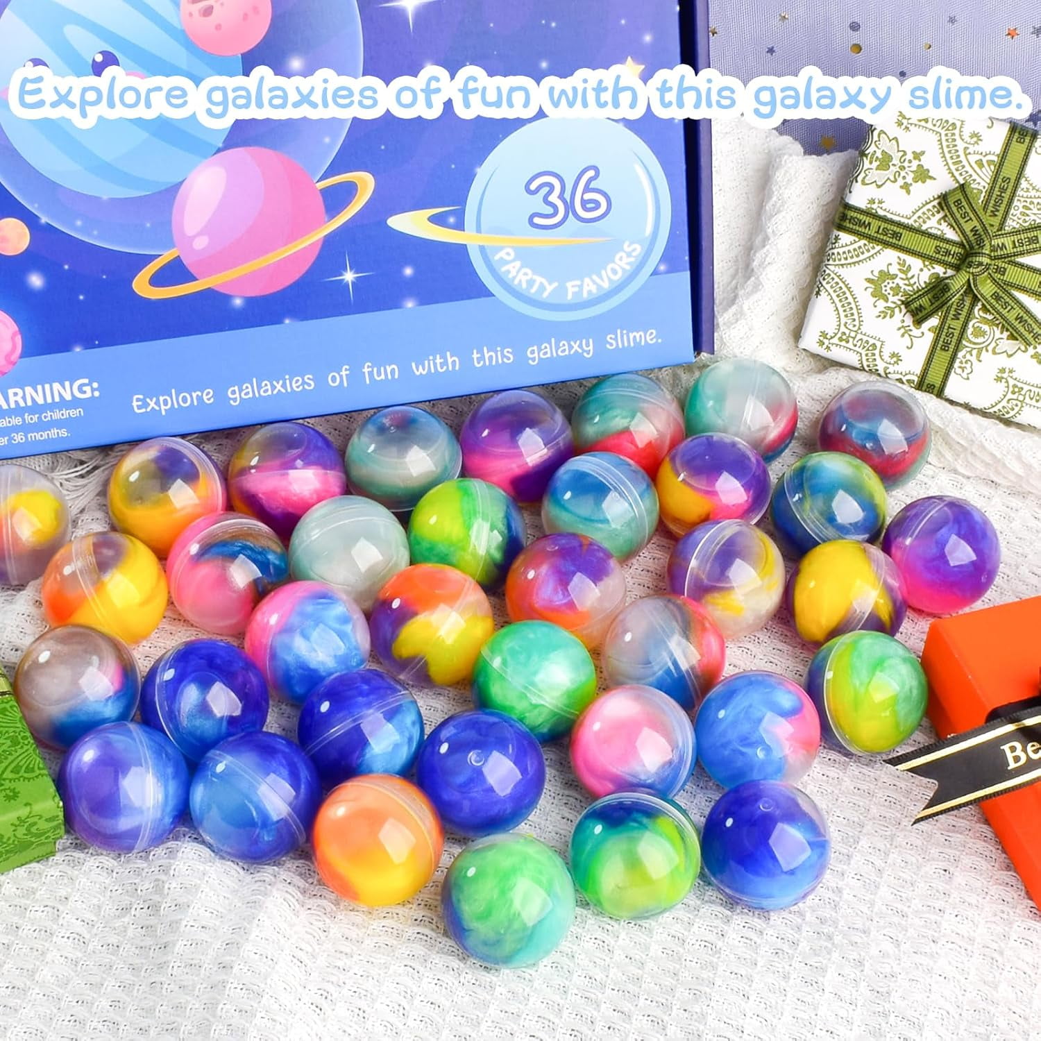 Slime Ball Kit, 36 Pack Galaxy Stress Relief Toys for Kids, Teens, Boys and Girls, Party Favors, Classroom Rewards, Goodie Bag Stuffers, Assorted Colors