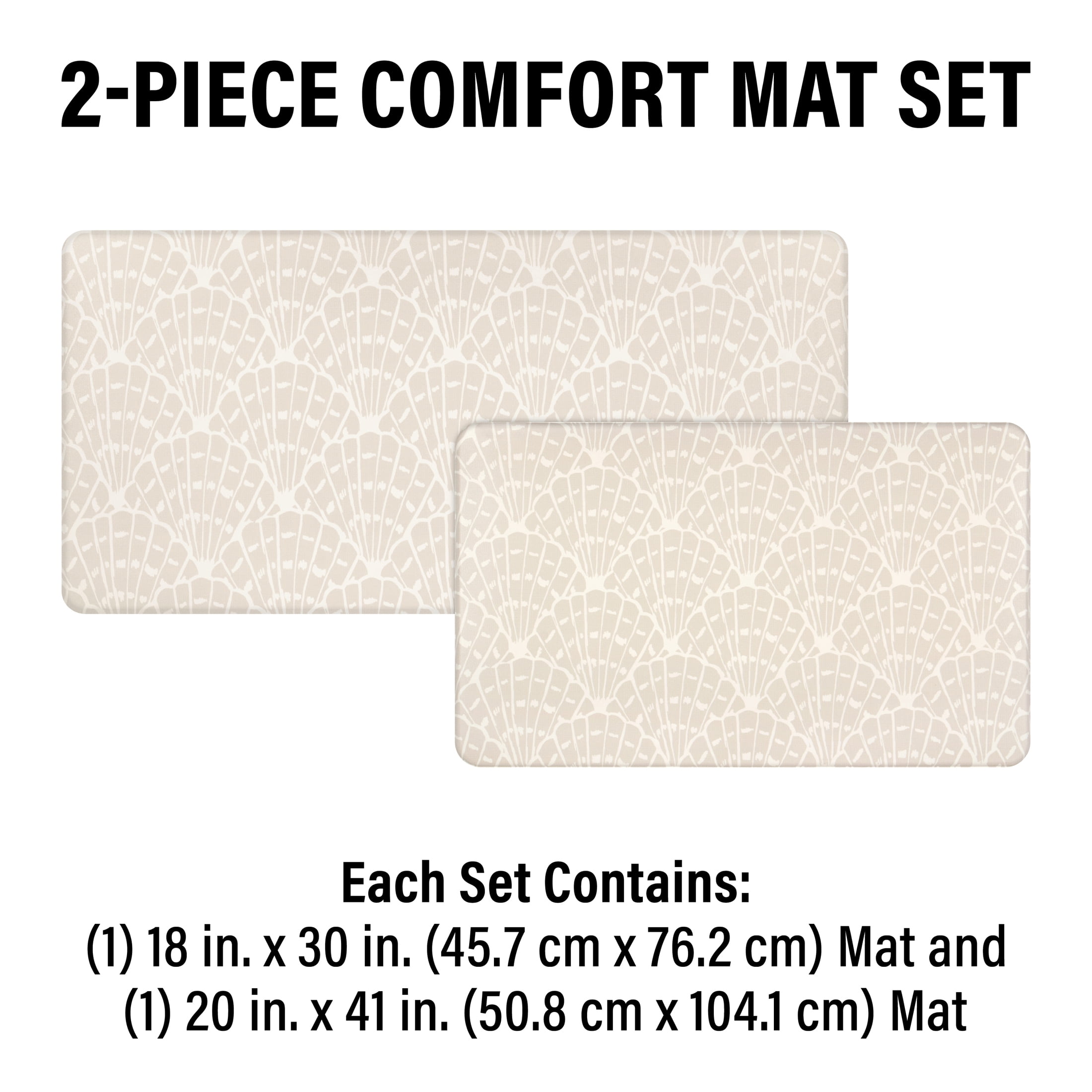 Apache Mills Cushion Comfort Sanibel Sea Shells in Papyrus Beige Kitchen Anti-Fatigue Mat, 18" x 30" & 20" x 41", 2 pack
