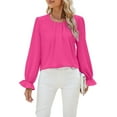 thumbnail image 3 of Women'S Solid Color Round Neck Long Sleeve Loose Chiffon Shirt Top Fashionable and Elegant Pullover Tops Pink XL, 3 of 10