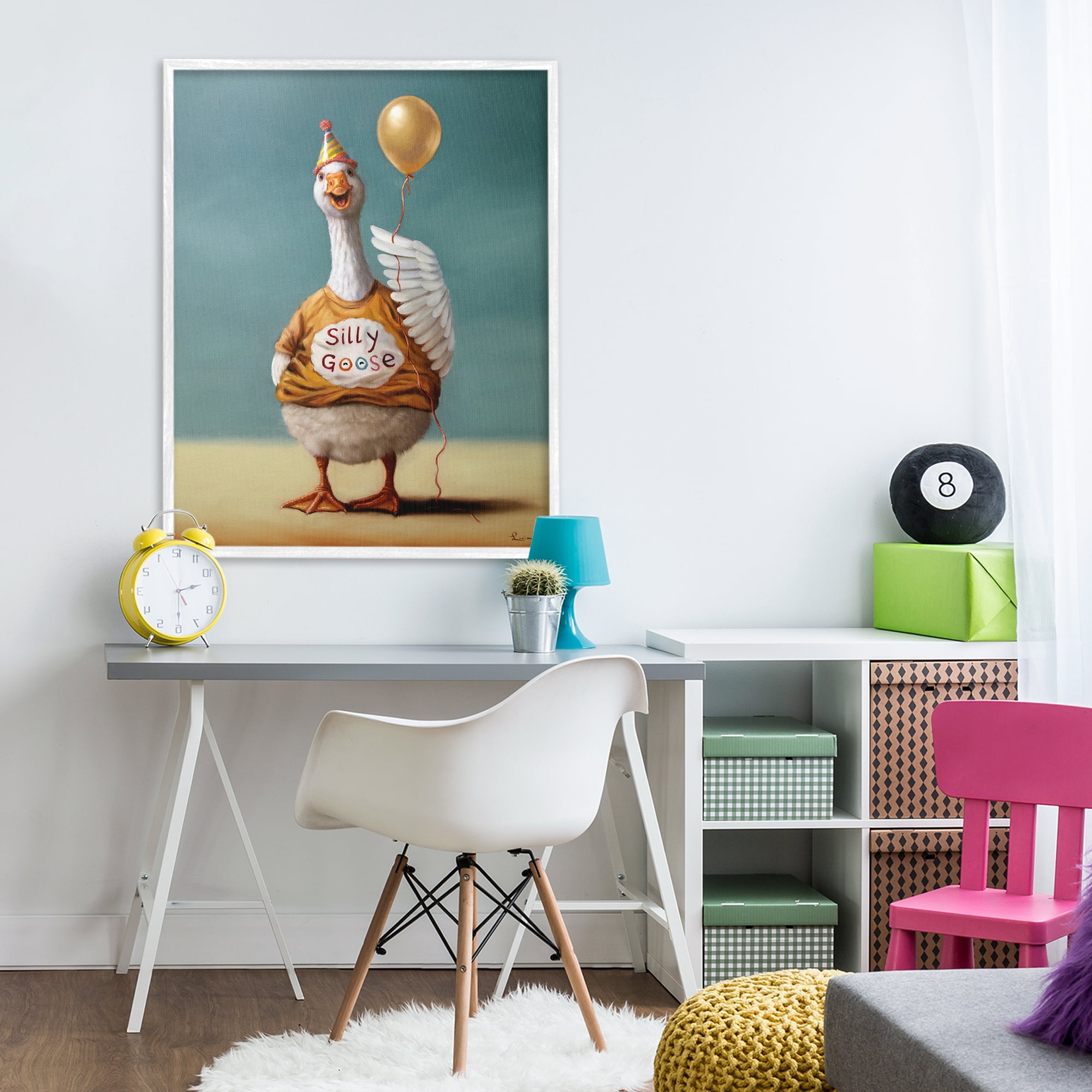 Stupell Industries Silly Goose with Balloon White Framed Giclee Art, design by Lucia Heffernan