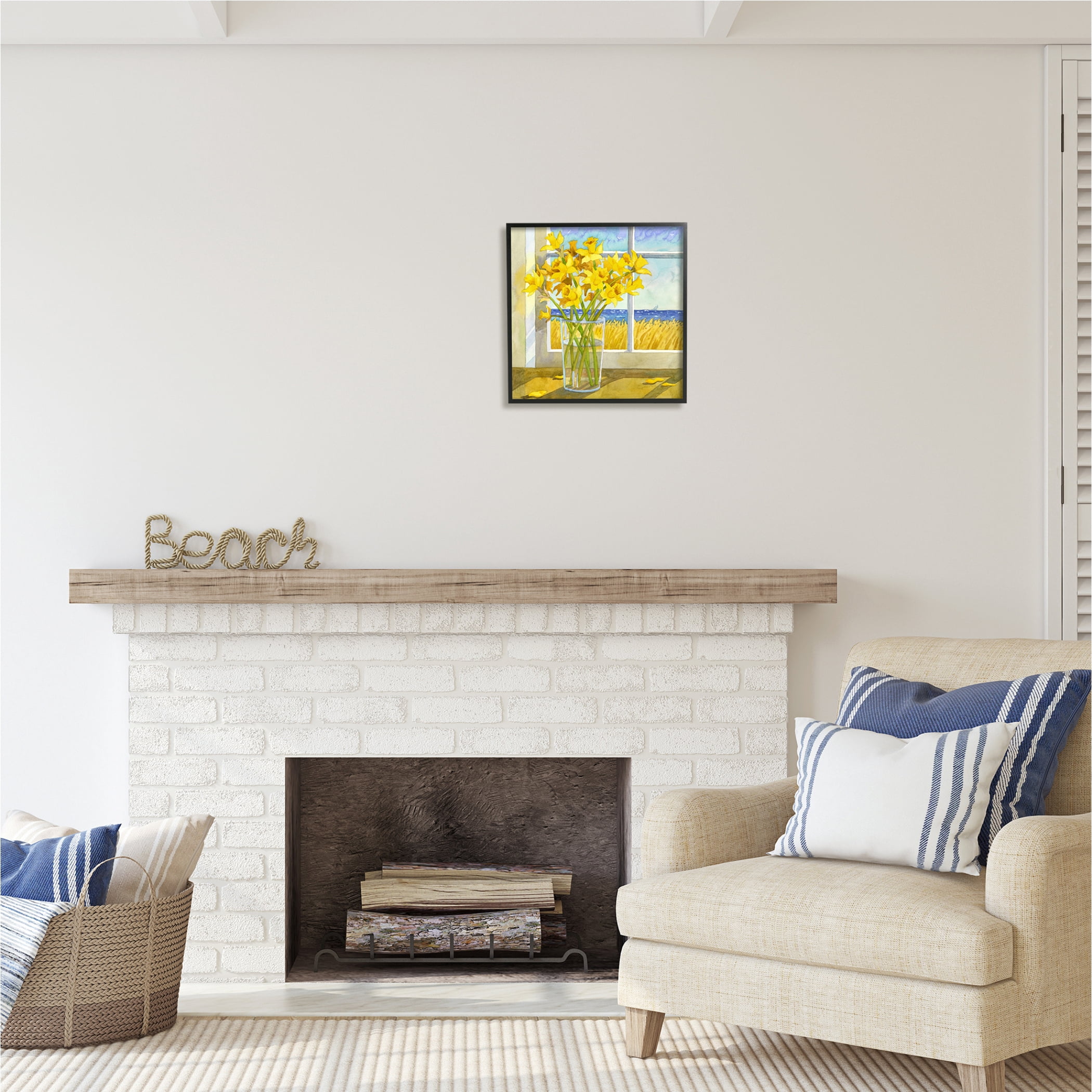 Stupell Industries Daffodils in Seaside Window Botanical & Floral Painting Black Framed Art Print Wall Art, 17 x 17